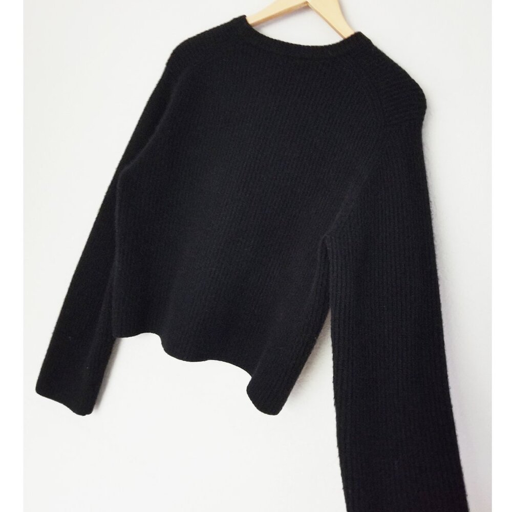 Theory Boxy Long Sleeves Felted Wool Cashmere Rib Sweater in Black Size L $425 - Picture 14 of 16